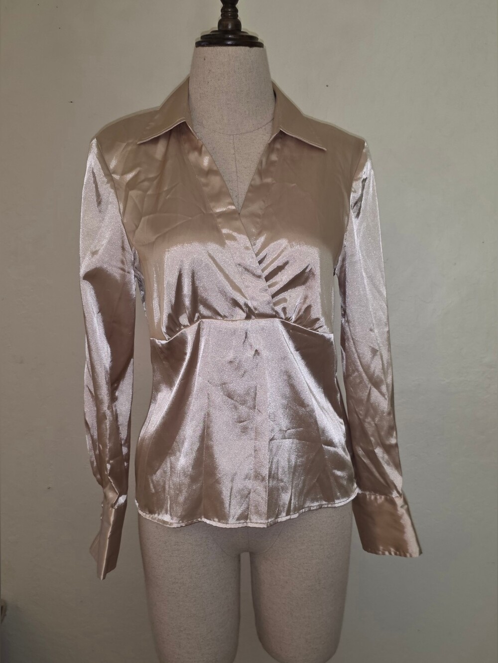 Y2k Satin Split V-Neck Longsleeve Blouse AGB